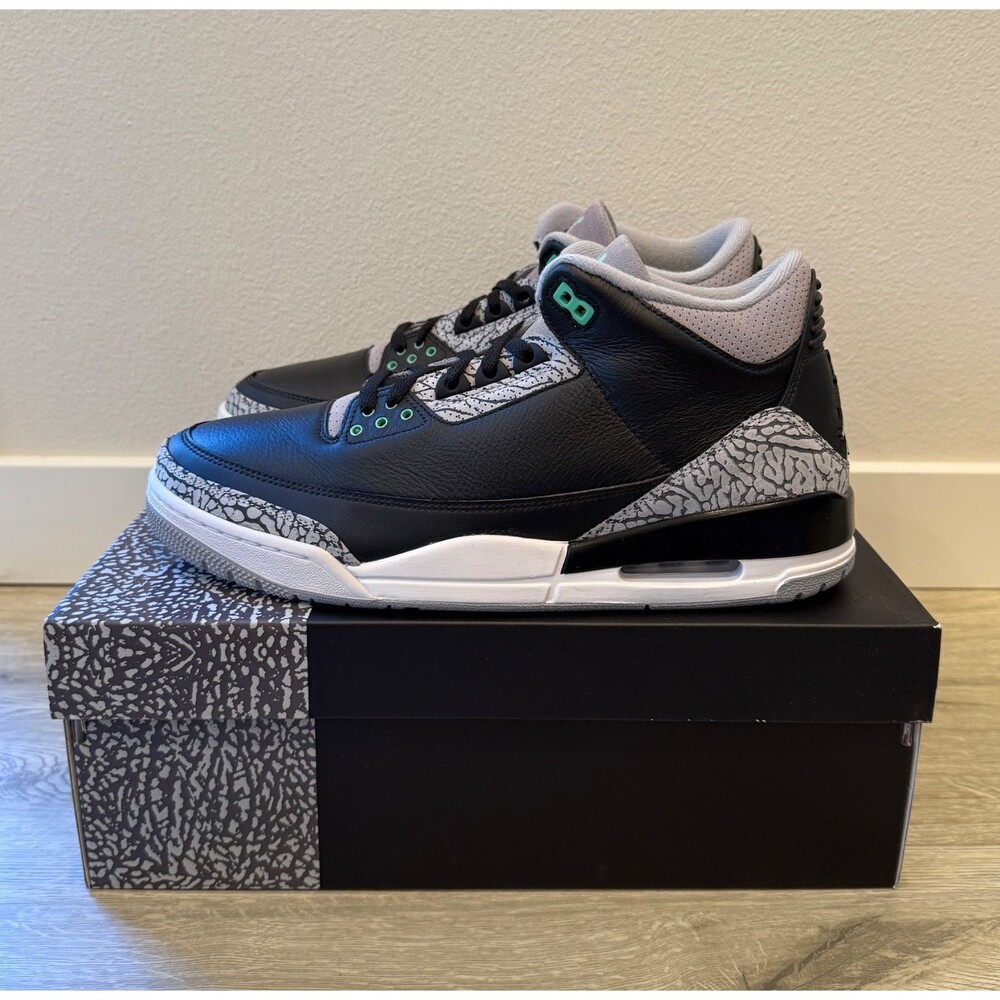NWB AIR JORDAN 3 RETRO BLACK GREEN GLOW WOLF GREY Nike Men’s 12 CT8532-031 - Picture 2 of 15